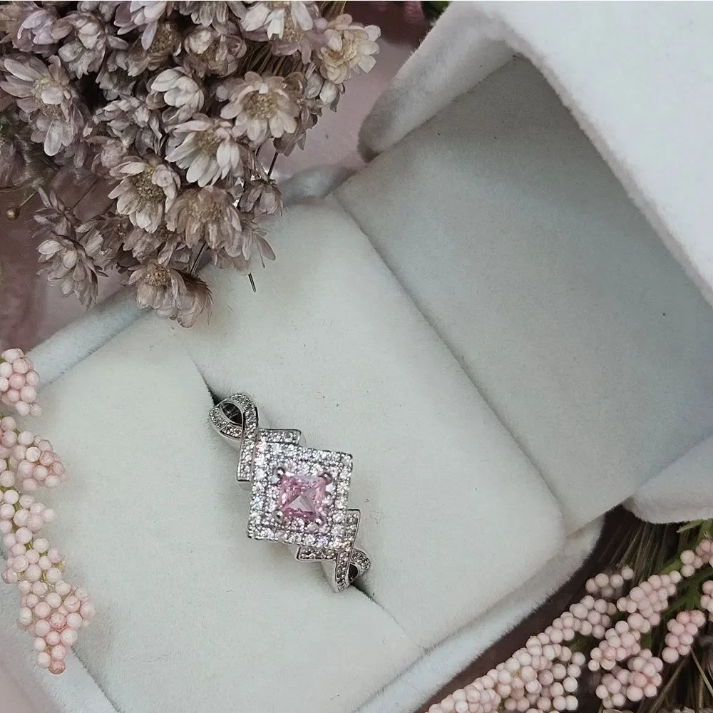 Princess Cut 2 Ct. Pink & White Natural Topaz Ring on 925 Silver